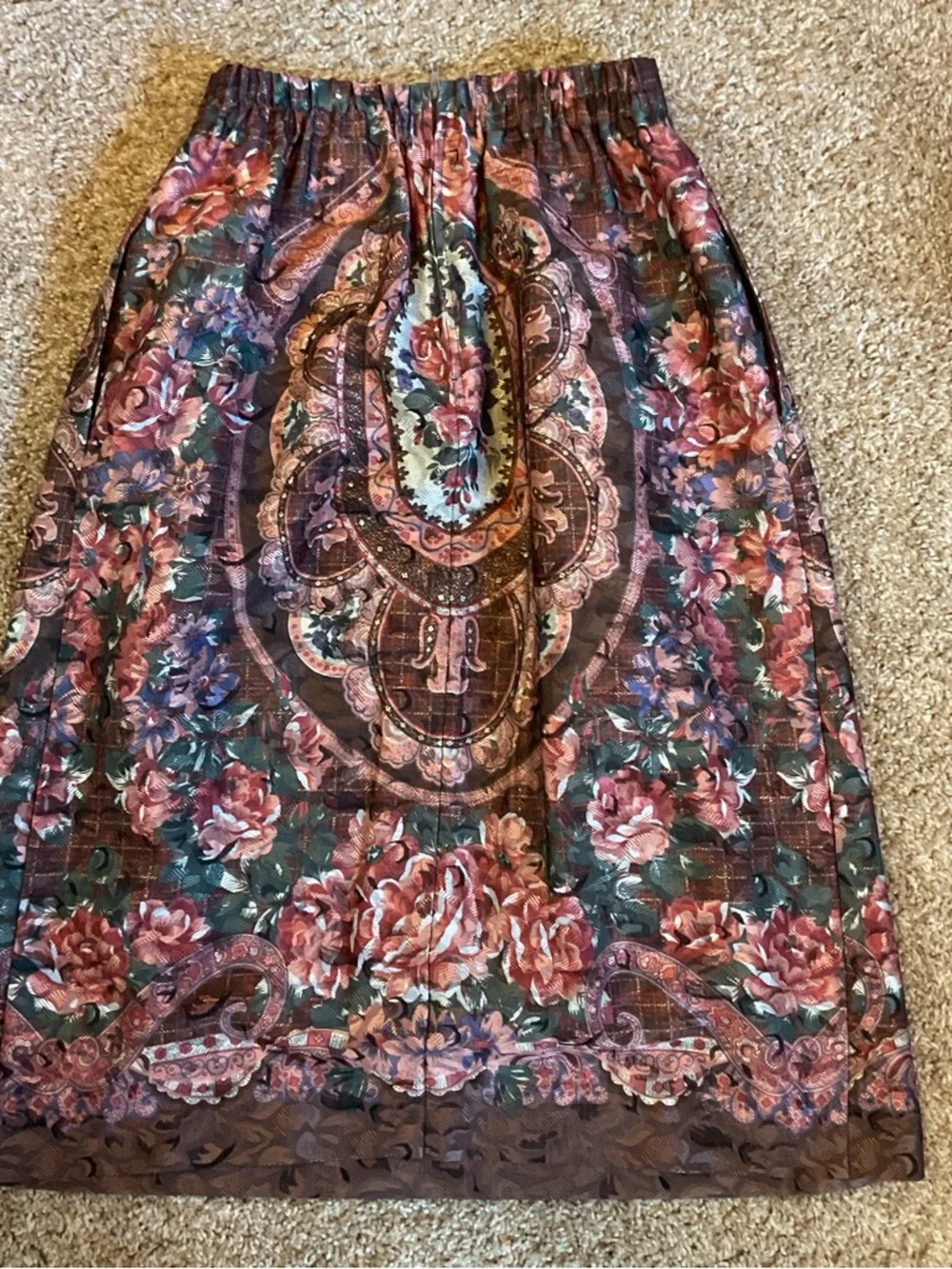 Petite Sophisticate Vintage Tapestry Midi Skirt Floral Paisley Pockets Size 6 - Picture 5 of 6